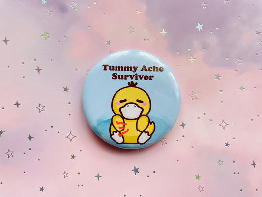 Confused Duck Button "Tummy Ache Survivor"| Fanart duck inspired by retro anime/games