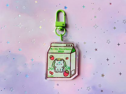 Grass Type Monster Strawberry Matcha Milk Keychain | PKMN Milk Keychain Series