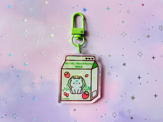 Grass Type Monster Strawberry Matcha Milk Keychain | PKMN Milk Keychain Series
