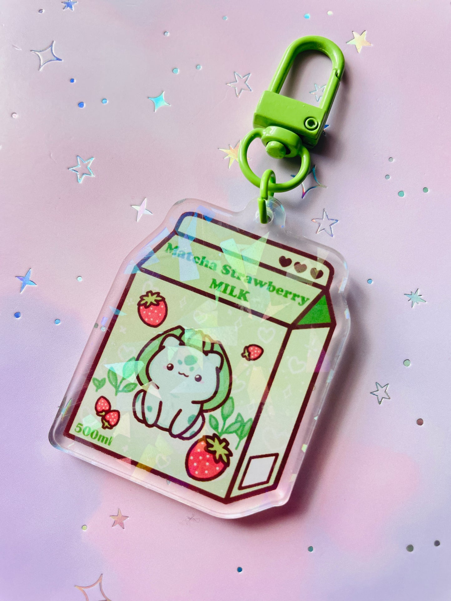 Grass Type Monster Strawberry Matcha Milk Keychain | PKMN Milk Keychain Series