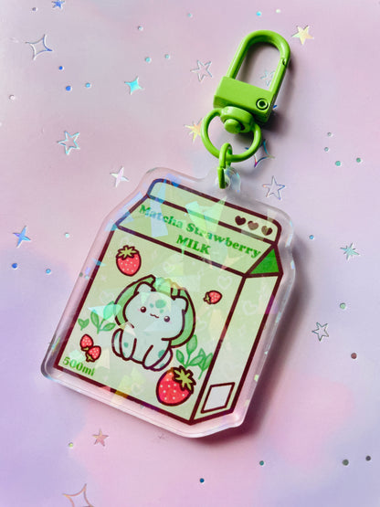 Grass Type Monster Strawberry Matcha Milk Keychain | PKMN Milk Keychain Series