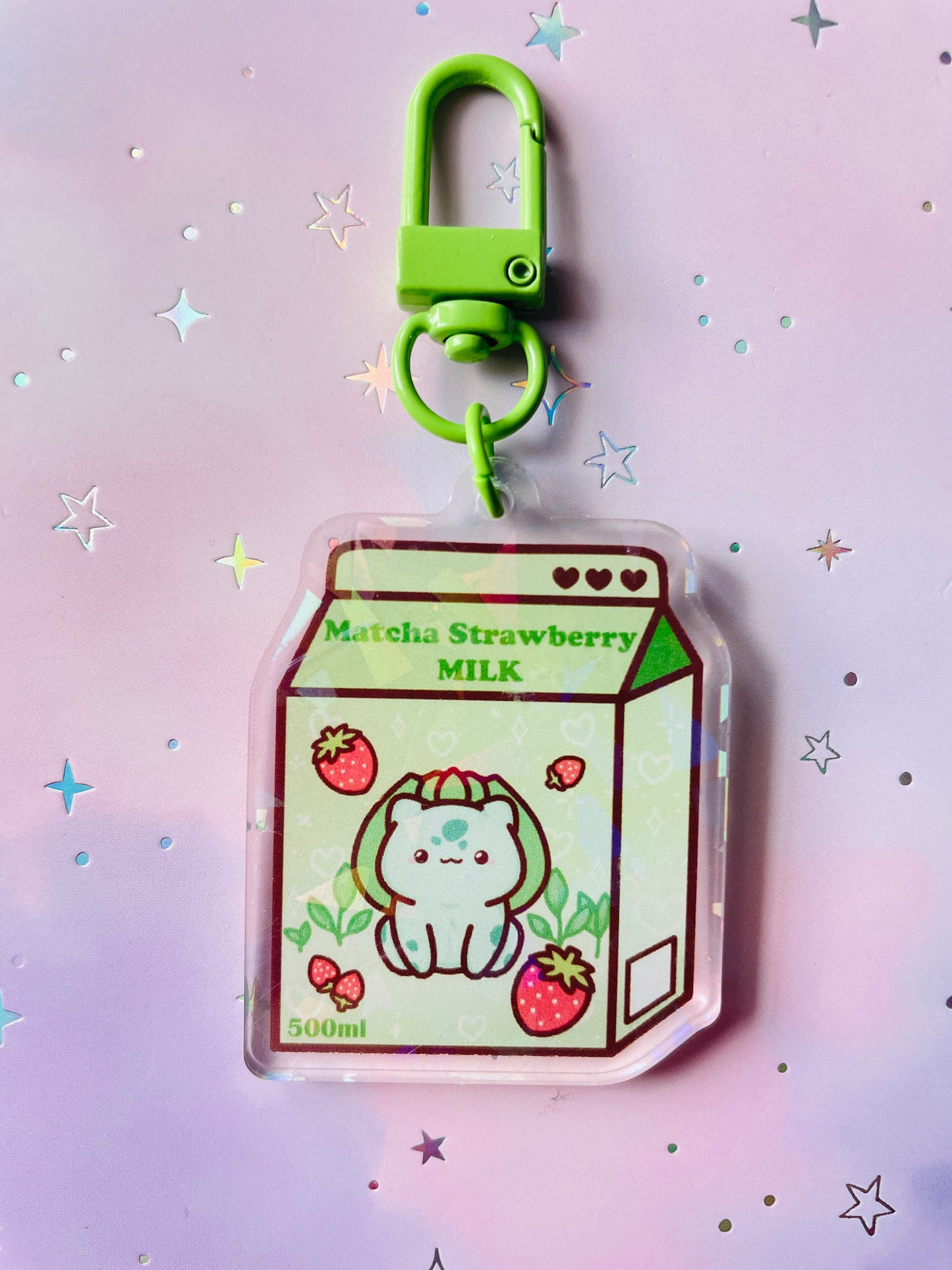 Grass Type Monster Strawberry Matcha Milk Keychain | PKMN Milk Keychain Series