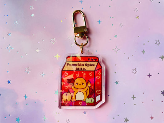 Fire Type Dinosaur Monster Pumpkin Spice Milk Keychain | PKMN Milk Keychain Series