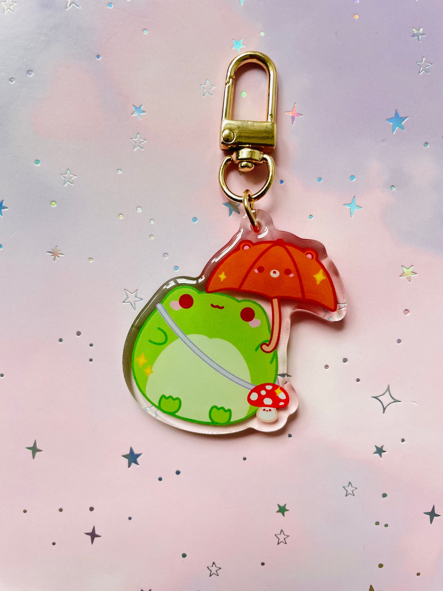 Weather Frog with Umbrella Keychain