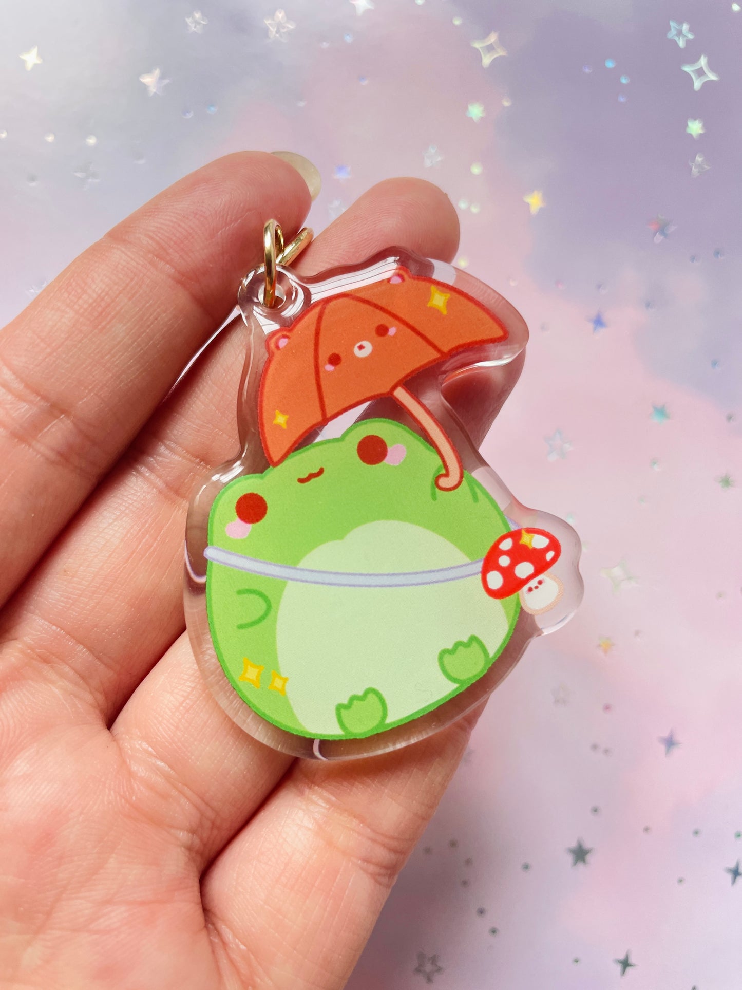 Weather Frog with Umbrella Keychain