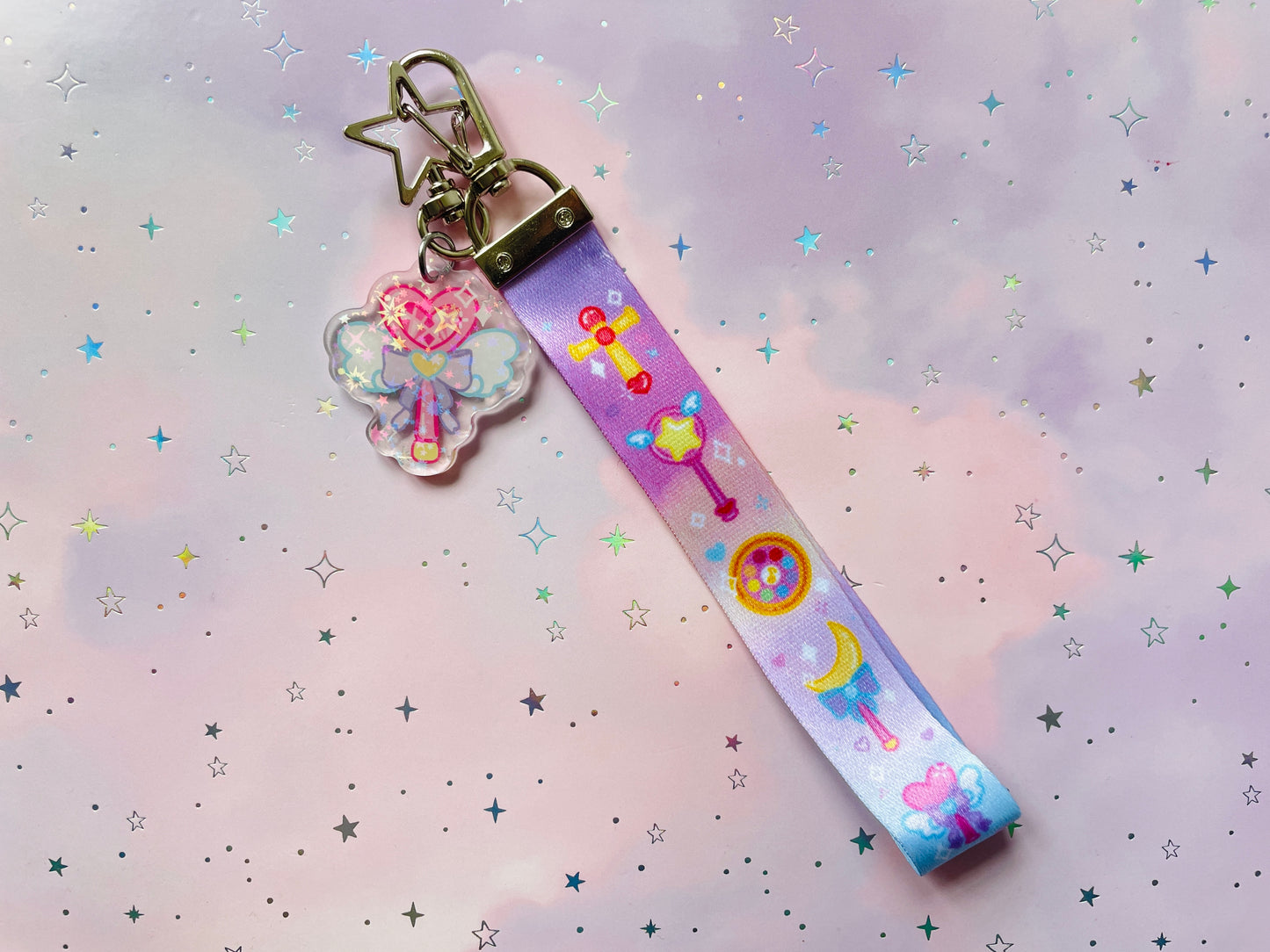 Magical Girl Lanyard with Keychain | Sparkling Glitter Wand Charm