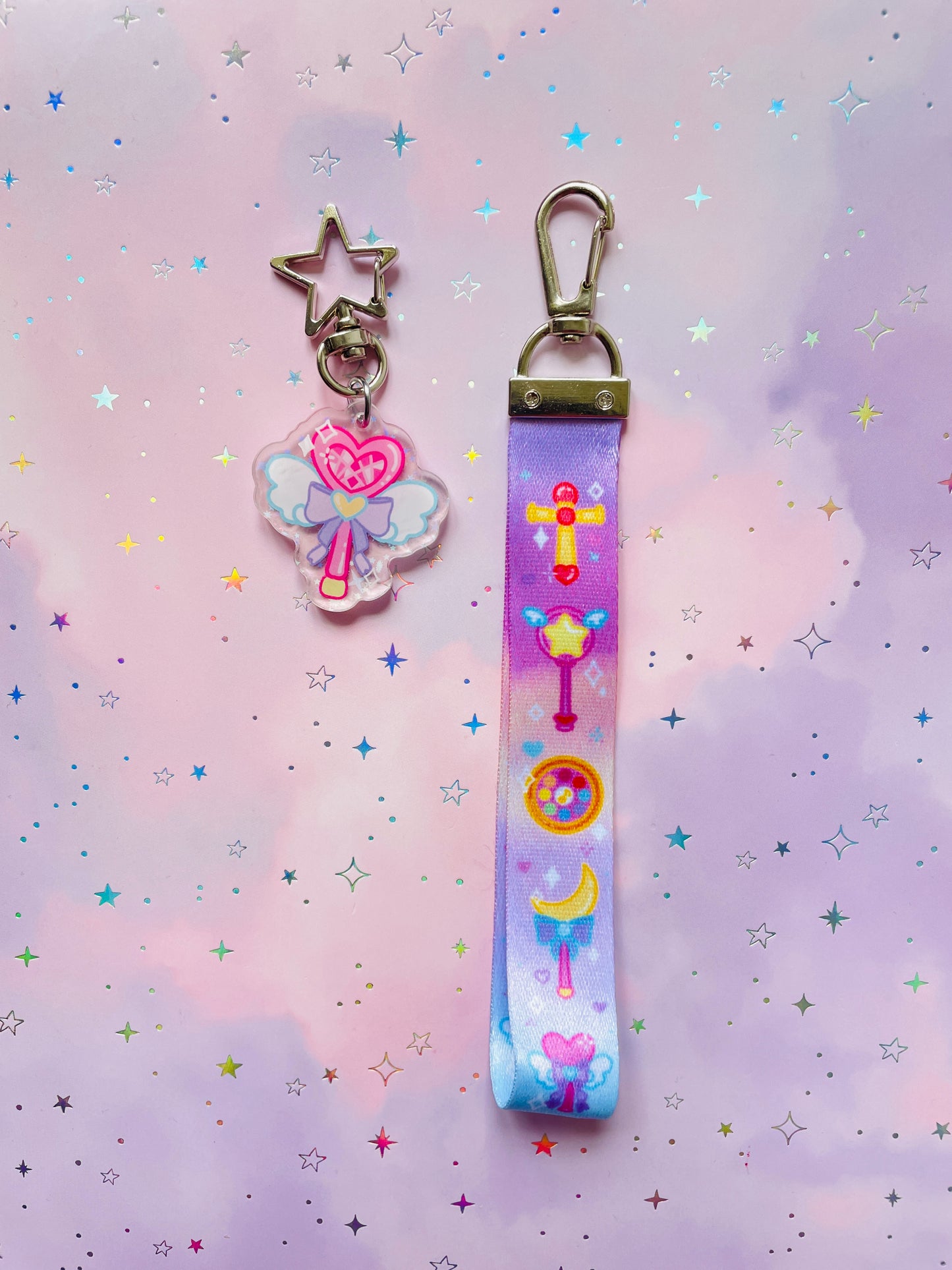 Magical Girl Lanyard with Keychain | Sparkling Glitter Wand Charm