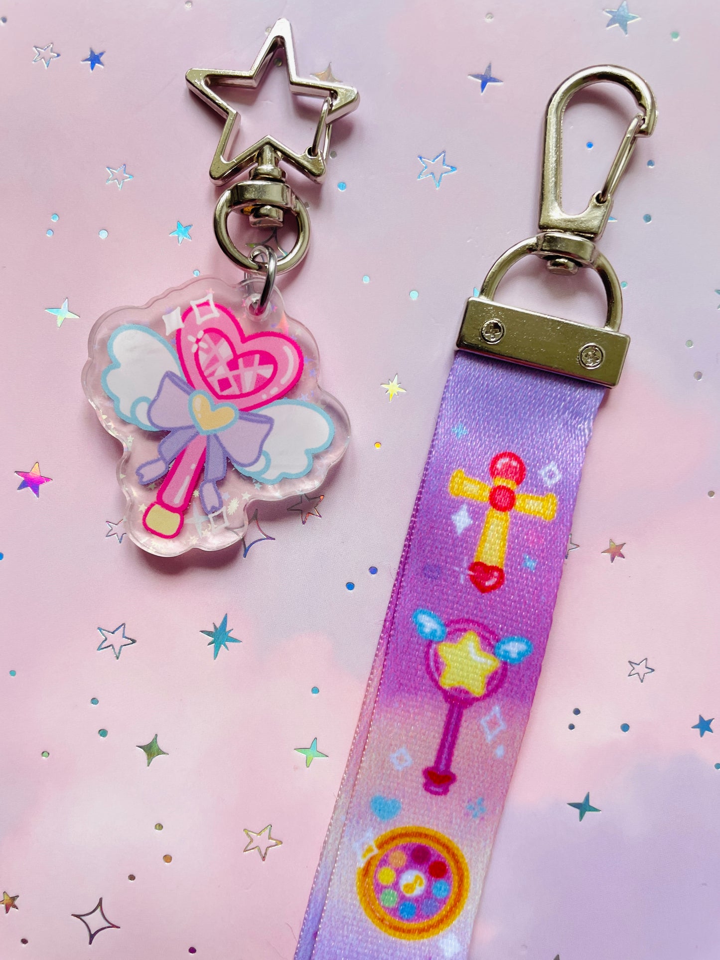 Magical Girl Lanyard with Keychain | Sparkling Glitter Wand Charm