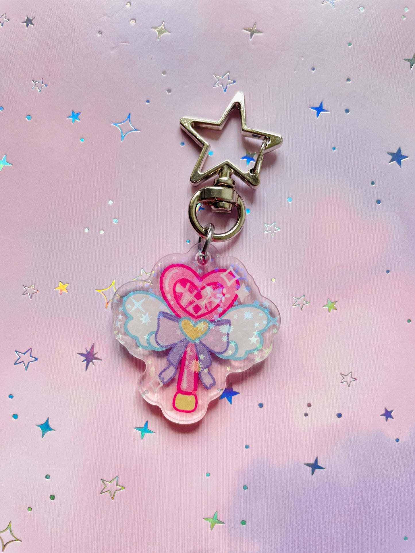 Magical Girl Lanyard with Keychain | Sparkling Glitter Wand Charm