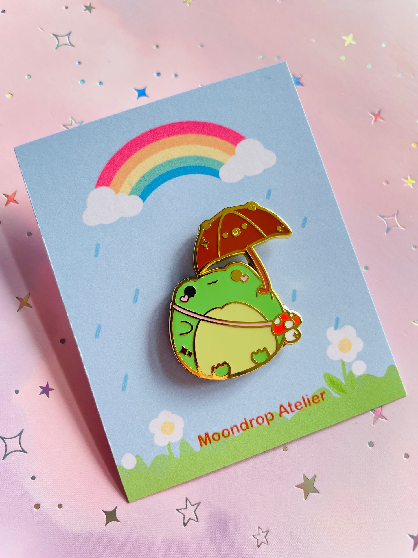 Weather Frog with Bear Umbrella Enamel Pin | Hard Enamel Pin