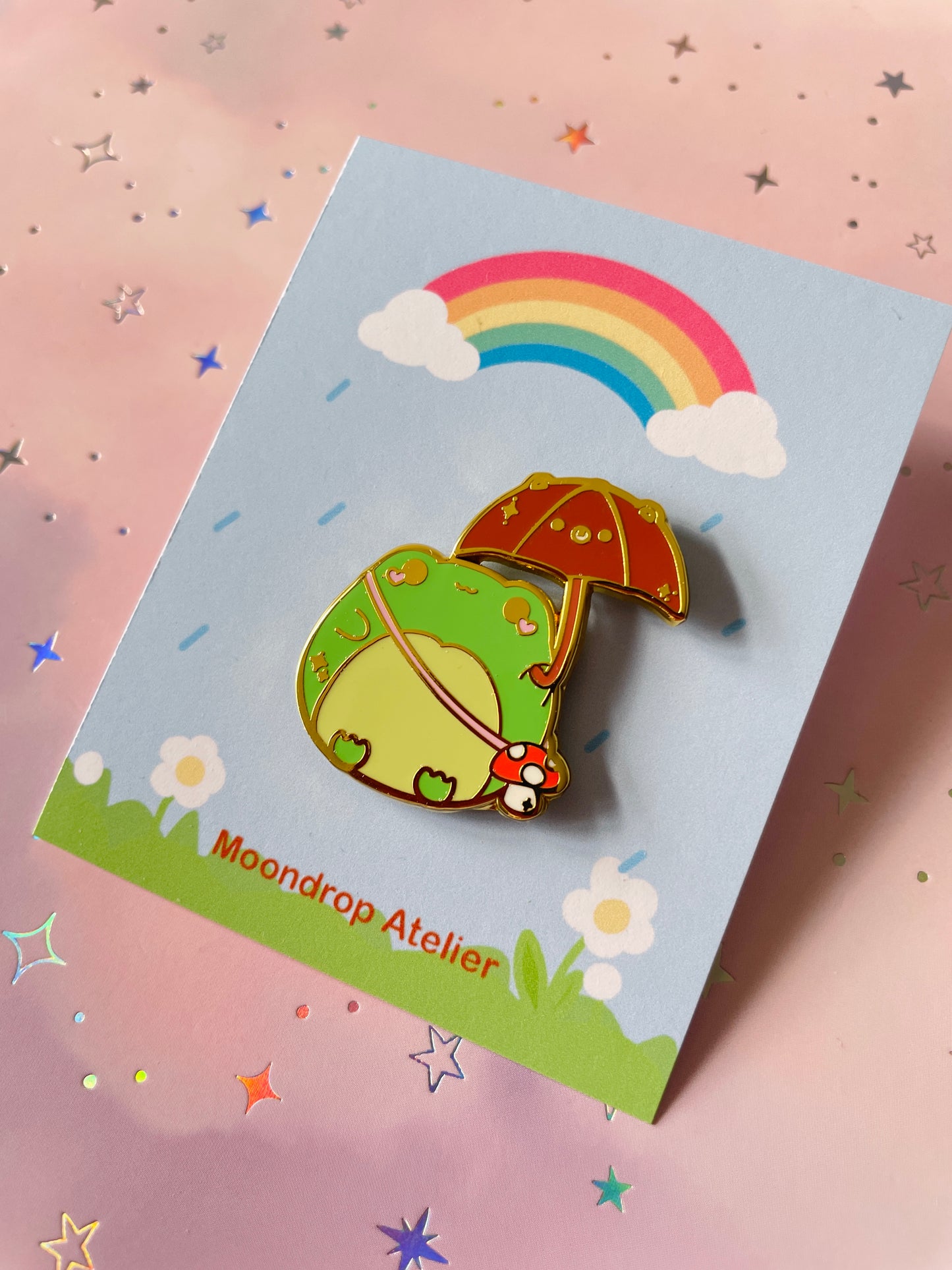 Weather Frog with Bear Umbrella Enamel Pin | Hard Enamel Pin