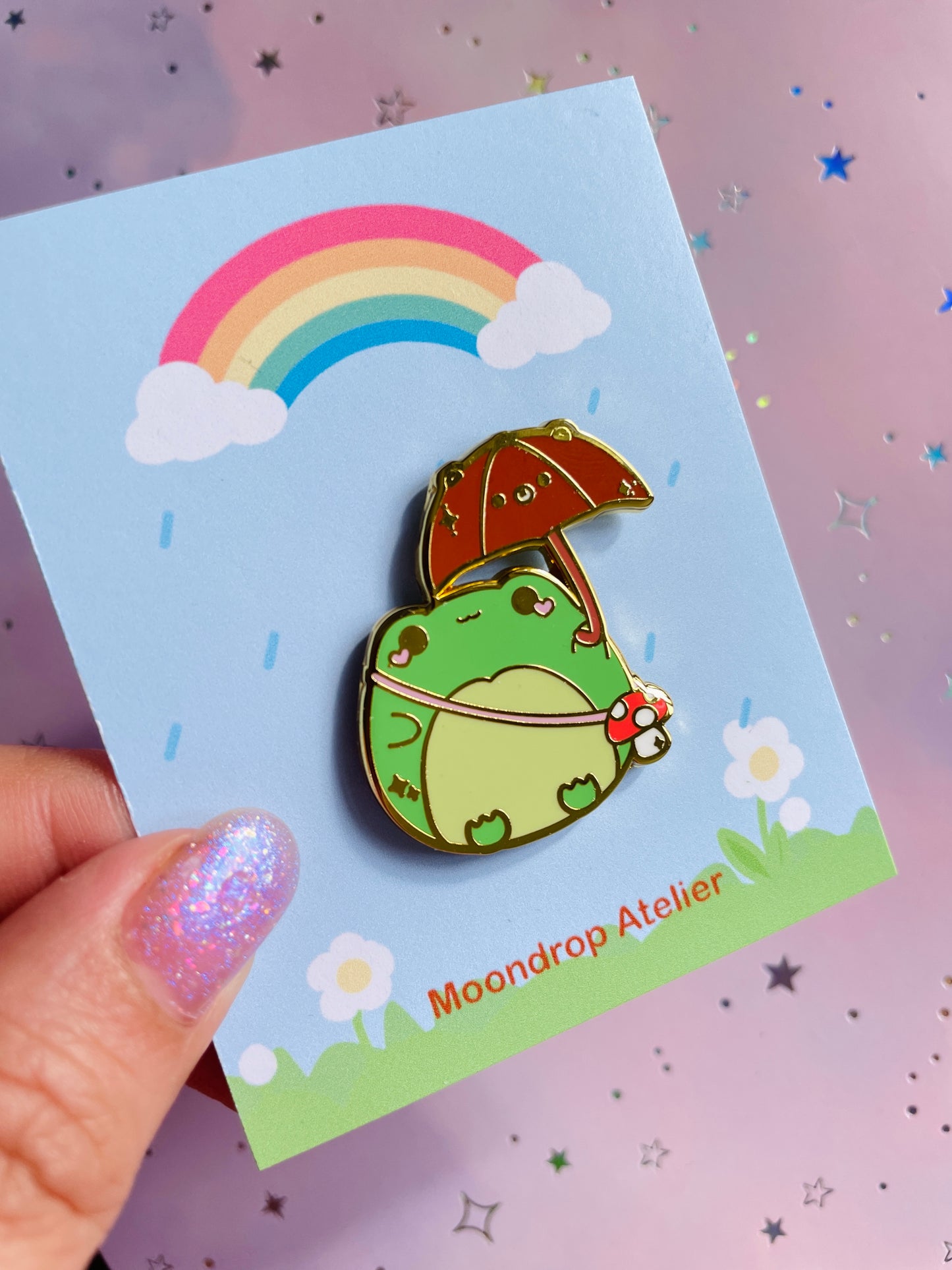 Weather Frog with Bear Umbrella Enamel Pin | Hard Enamel Pin