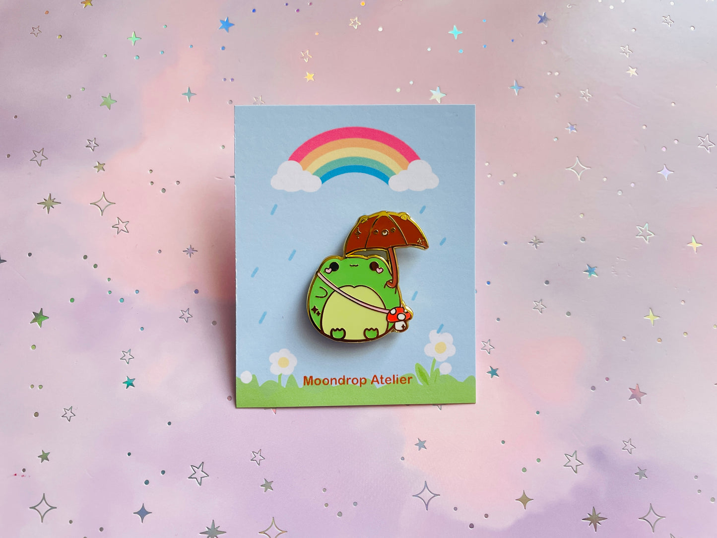 Weather Frog with Bear Umbrella Enamel Pin | Hard Enamel Pin