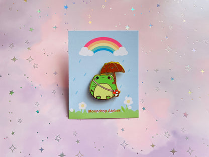 Weather Frog with Bear Umbrella Enamel Pin | Hard Enamel Pin
