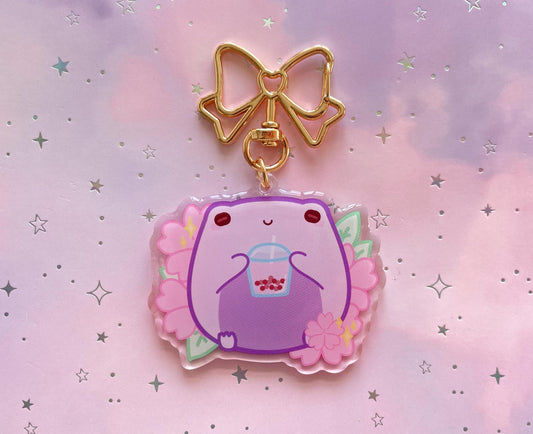 Bubble Tea Sakura Frog Keychain