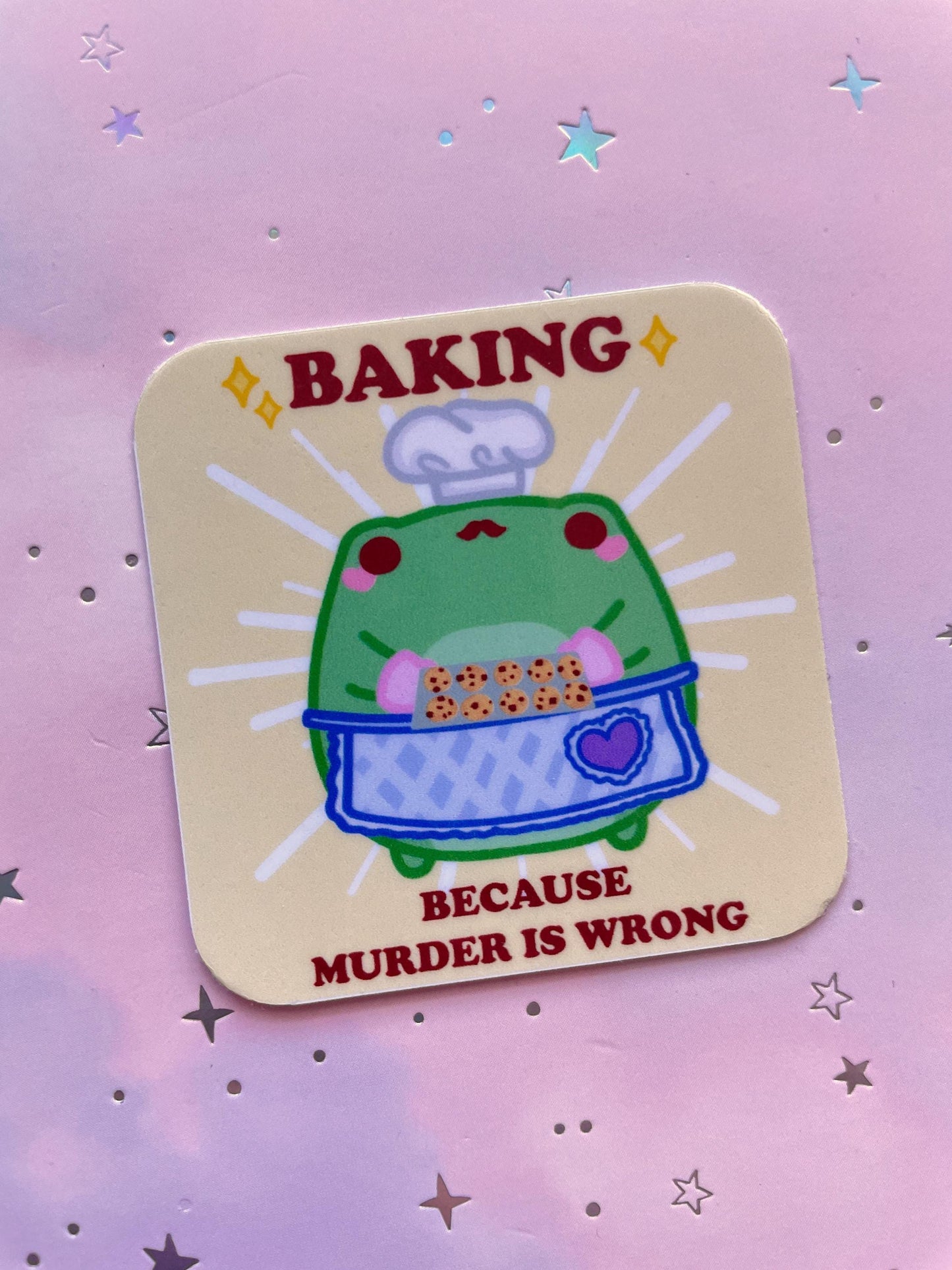 Bakery Moustache Frog Sticker | Baking Because Murder Is Wrong Sticker