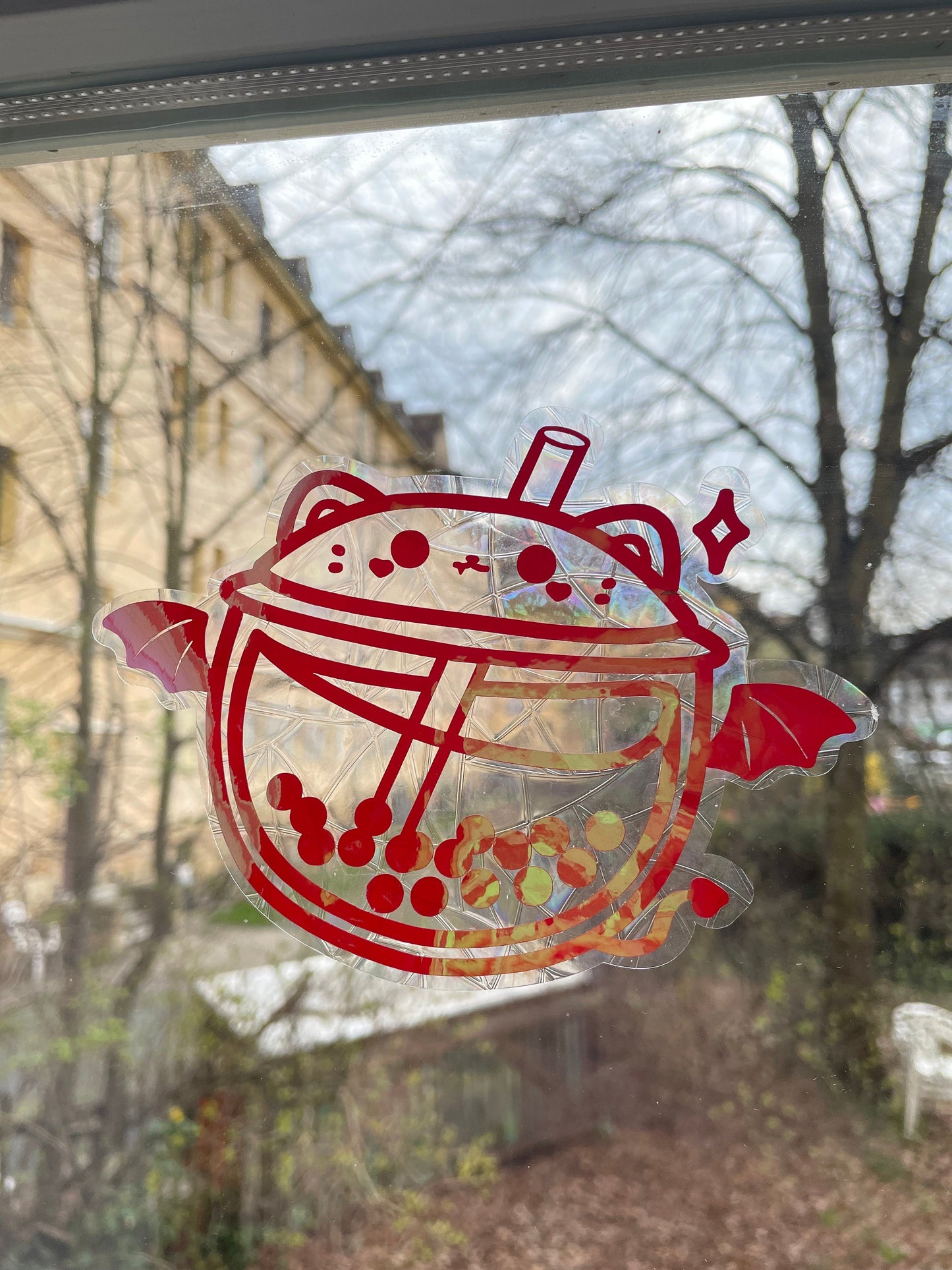 Bubble Tea Katze Suncatcher Sticker