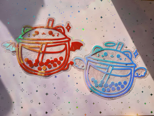 Bubble Tea Katze Suncatcher Sticker