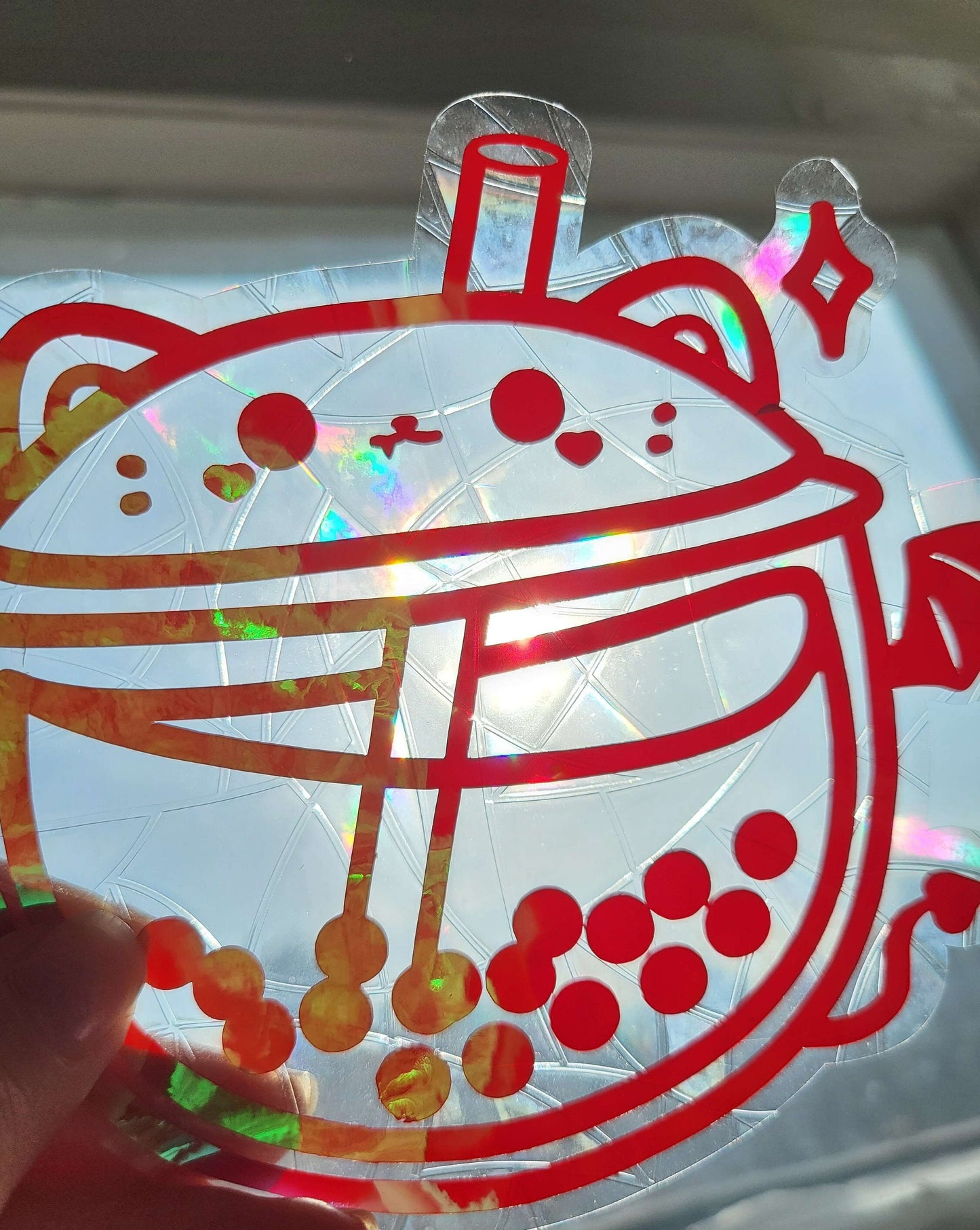 Bubble Tea Katze Suncatcher Sticker