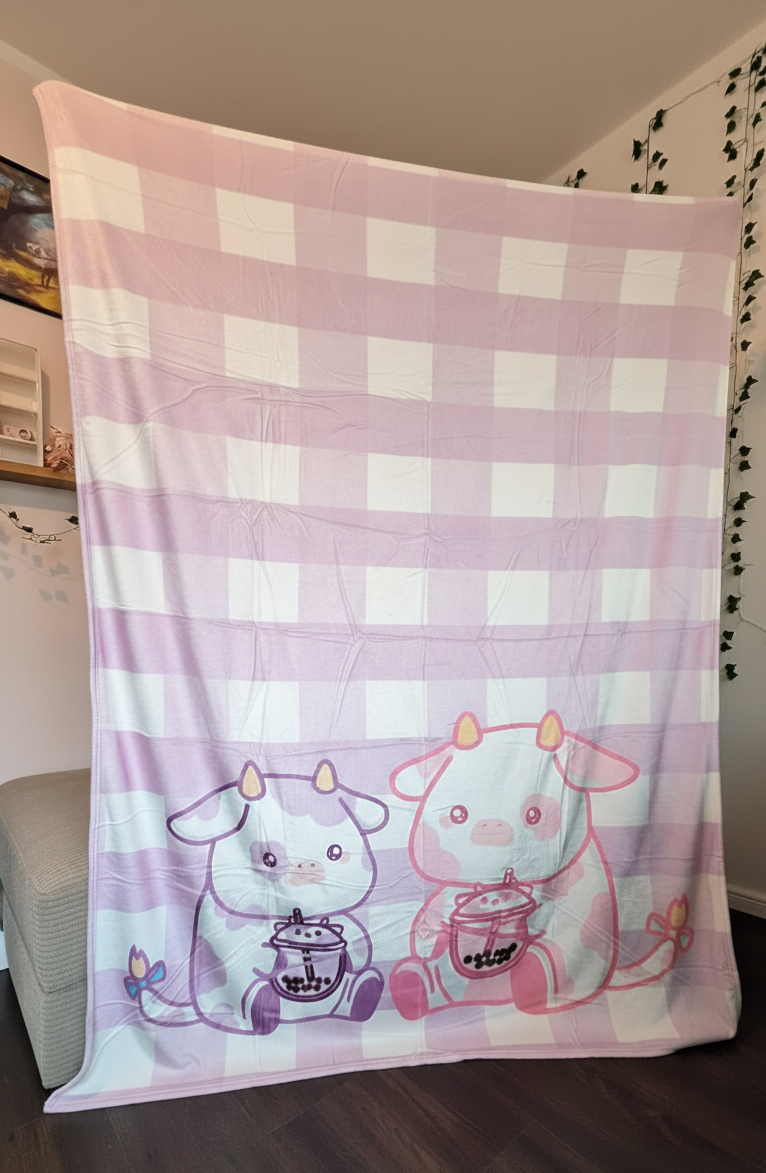 Bubble Tea Cow Cosy Blanket