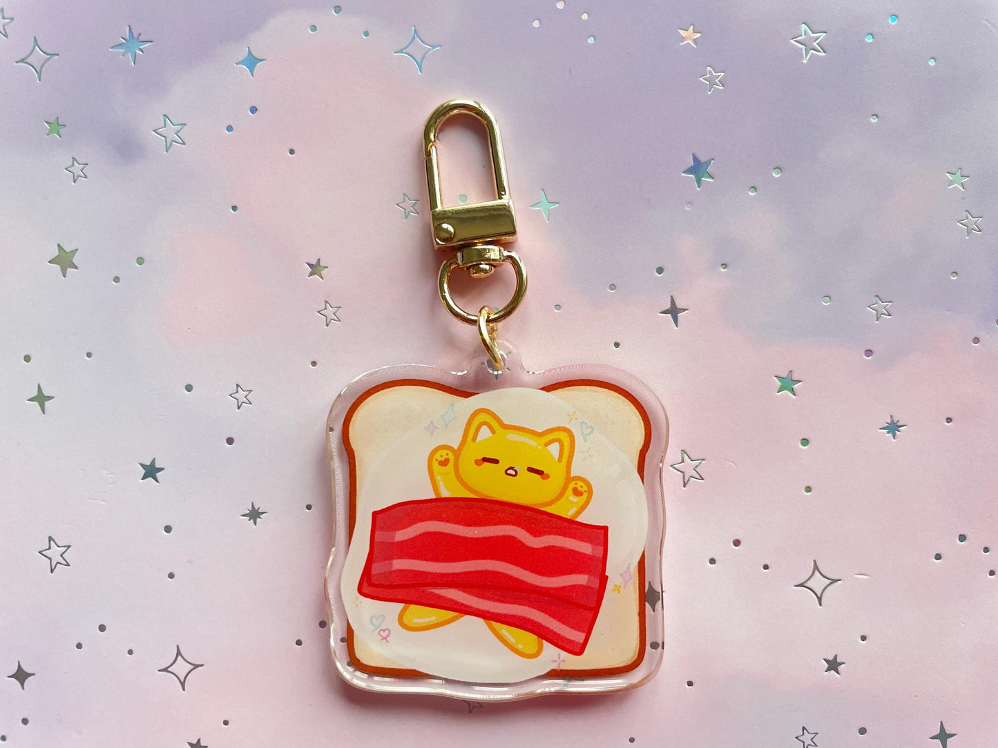 Cat Bacon Egg Toast Keychain