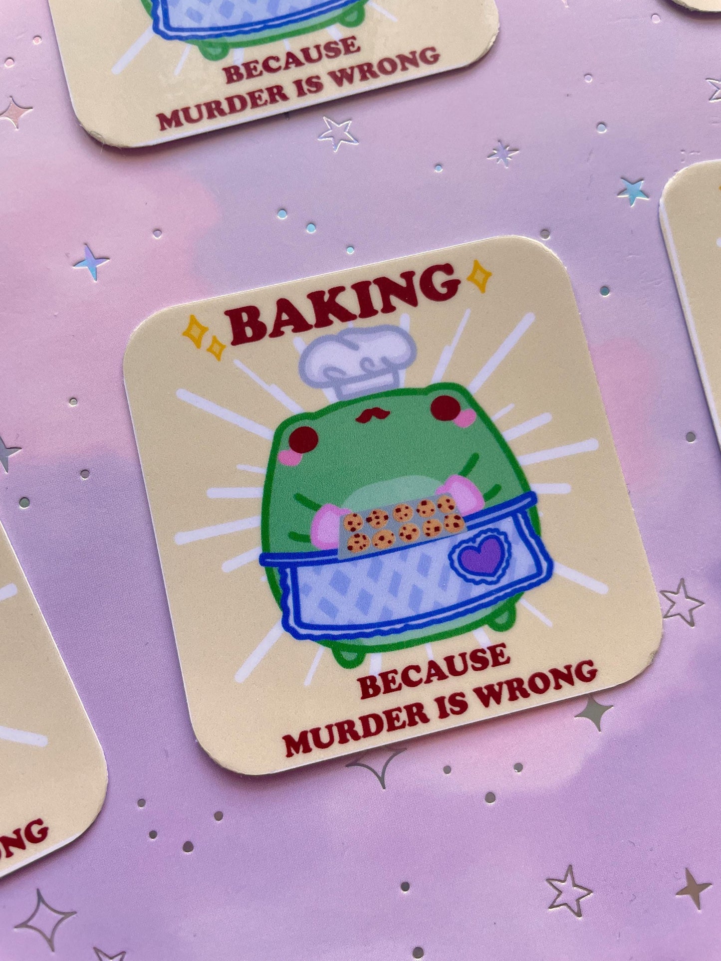 Bakery Moustache Frog Sticker | Baking Because Murder Is Wrong Sticker