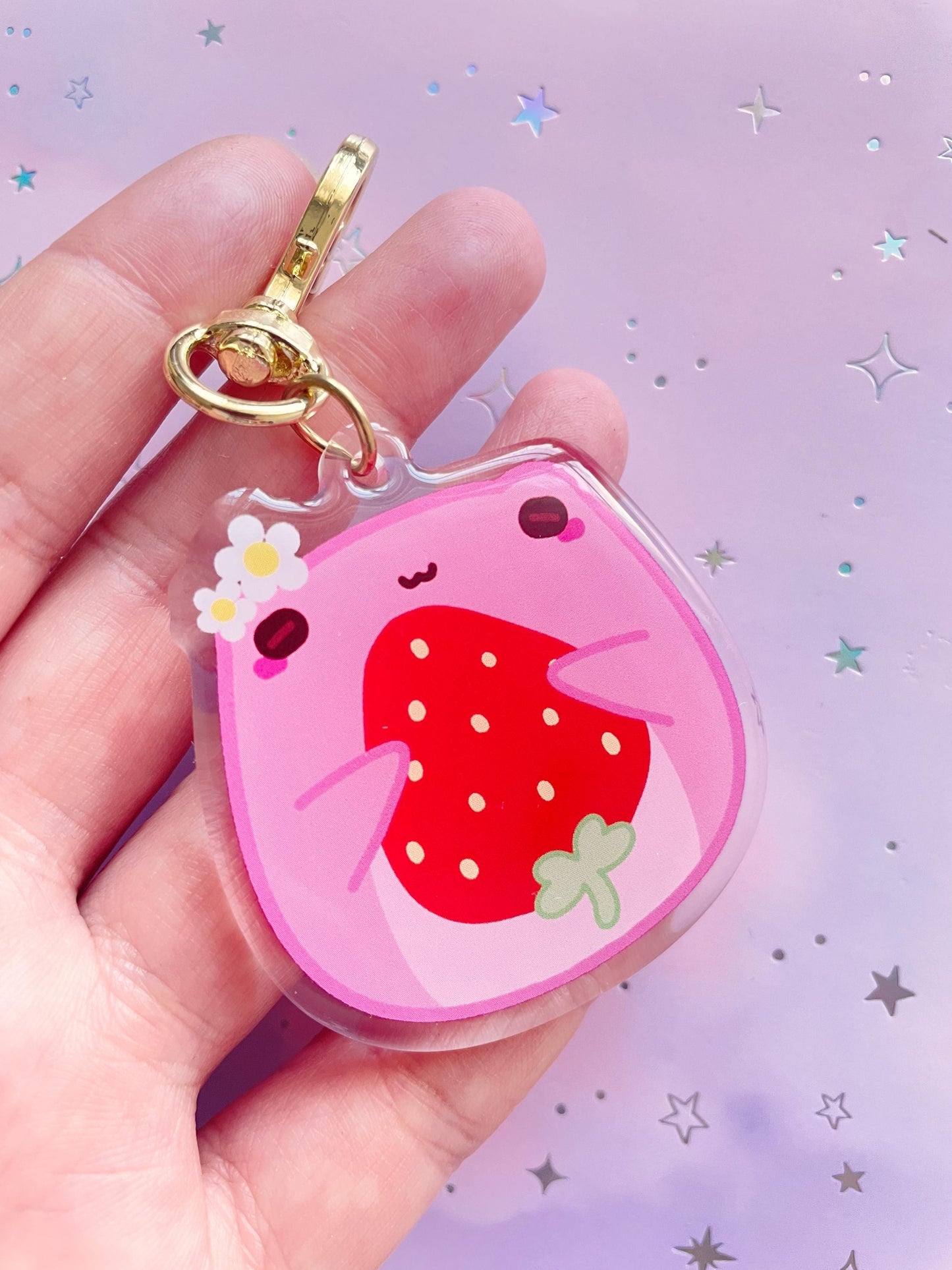 Mochi Frog Strawberry Keychain