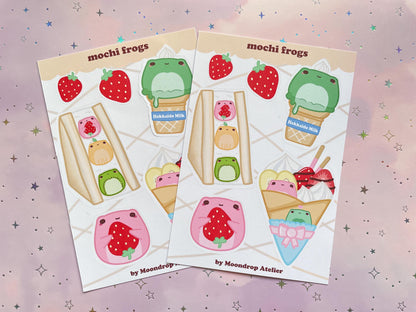 Mochi Strawberry Frog Stickersheet | Japanese Dessert Vinyl Stickers
