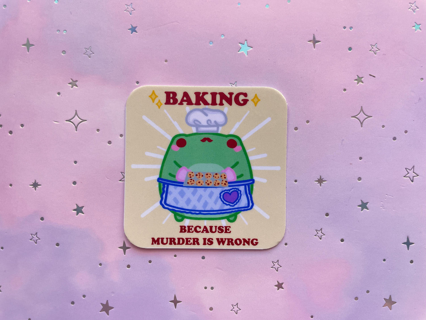 Bakery Moustache Frog Sticker | Baking Because Murder Is Wrong Sticker