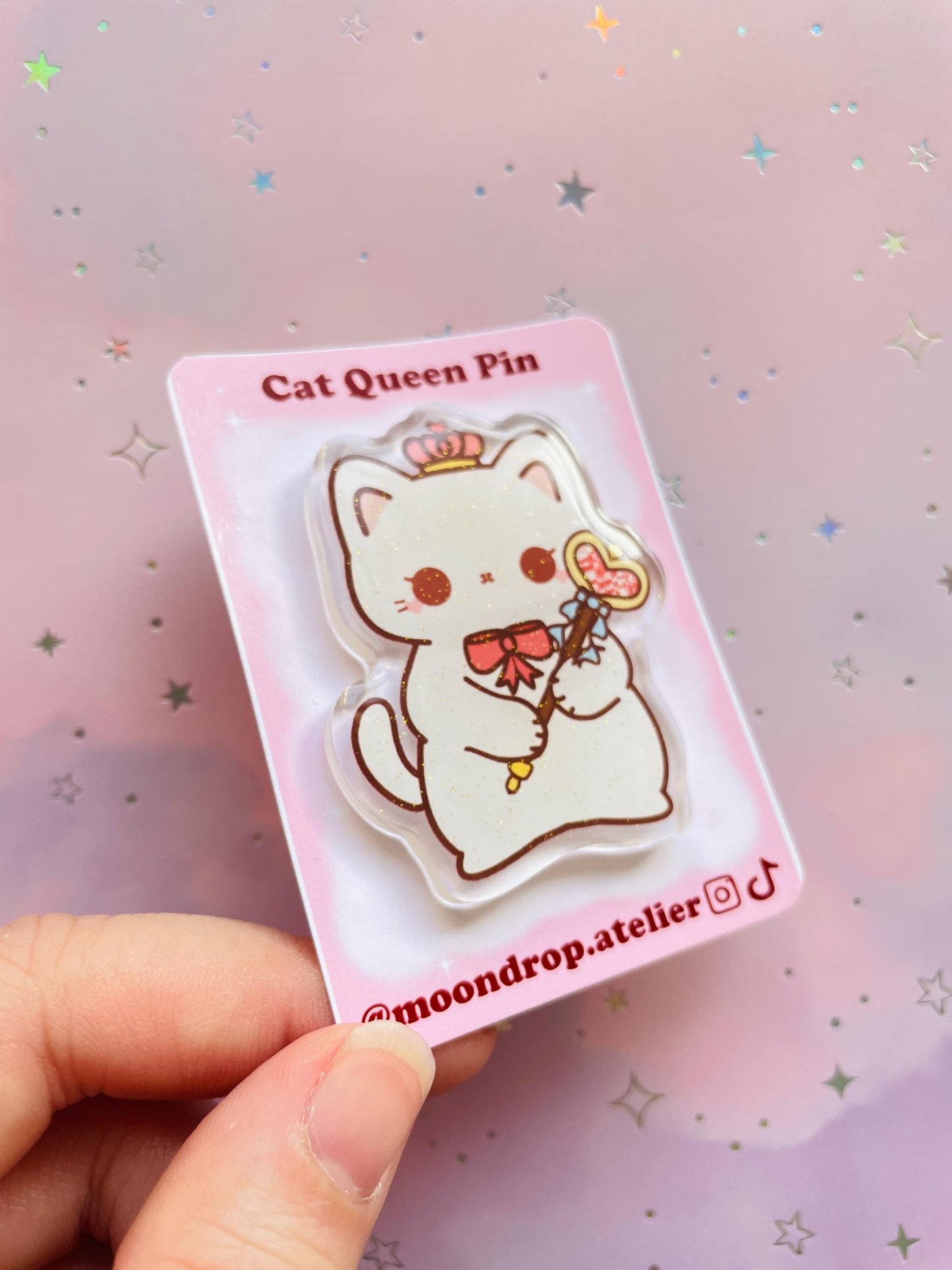 Cat Queen Glitter Pin